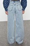 Stil Kadın Moda Denim Kot Pantolon Uzun Geniş Paça Yüksek Bel Ekstra Palazzo Jeans