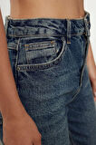 Stil Kadın Moda Denim Kot Pantolon Uzun Boru Paça Gece Mavisi Yüksek Bel Straight Fit Jeans