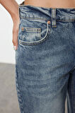 Stil Kadın Moda Denim Kot Pantolon Regular Boru Paça Mavi Soluk Vintage Normal Bel Straight Jeans