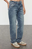 Stil Kadın Moda Denim Kot Pantolon Regular Boru Paça Mavi Soluk Vintage Normal Bel Straight Jeans