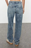 Stil Kadın Moda Denim Kot Pantolon Regular Boru Paça Mavi Soluk Vintage Normal Bel Straight Jeans