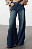 Stil Kadın Moda Denim Kot Pantolon Uzun Geniş Paça Mavi Yüksek Bel Ekstra Palazzo Jeans