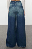 Stil Kadın Moda Denim Kot Pantolon Uzun Geniş Paça Mavi Yüksek Bel Ekstra Palazzo Jeans