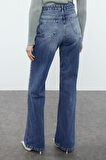 Stil Kadın Moda Denim Kot Pantolon Uzun Geniş Paça Mavi Yüksek Bel Jeans