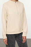 Relaxed Fermuarlı Yaka Düşük Kol Regular Rahat Kalıp Fermuarlı Cep Detaylı Örme Sweatshirt