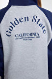 Tarz Bol Fermuarlı Yaka Düşük Kol Uzun Slogan Baskılı Kalıp Reglan Kol Örme Sweatshirt