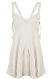 Moda Stil Regular V Yaka Midi Boy Ekru Dokuma Cut out Pencere Plaj Elbisesi