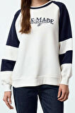 Tarz Bol Bisiklet Yaka Düşük Kol Uzun Ön Arka Baskılı Kalıp Reglan Kol Örme Sweatshirt