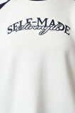 Tarz Bol Bisiklet Yaka Düşük Kol Uzun Ön Arka Baskılı Kalıp Reglan Kol Örme Sweatshirt