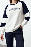 Tarz Bol Bisiklet Yaka Düşük Kol Uzun Ön Arka Baskılı Kalıp Reglan Kol Örme Sweatshirt