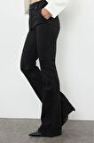 Stil Kadın Moda Denim Kot Pantolon Regular İspanyol Paça Bel Detaylı Yüksek Bel Jeans