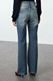 Stil Kadın Moda Denim Kot Pantolon Uzun Boru Paça Soluk Vintage Yüksek Bel Jeans