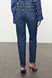 Stil Kadın Moda Denim Kot Pantolon Uzun Boru Paça Gri Yüksek Bel Comfort Mom Jeans