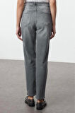 Stil Kadın Moda Denim Kot Pantolon Uzun Boru Paça Gri Yüksek Bel Comfort Mom Jeans