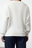 V Yaka Düşük Kol Çiçek Nakışlı normal Kalıp V Yaka Kalın İçi Polarlı Örme Sweatshirt