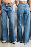 Stil Kadın Moda Denim Kot Pantolon Uzun Geniş Paça Mavi Yüksek Bel Jeans