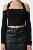 Stil Kadın Crop Bluz Regular Örme Fitted Kalıp