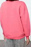 Regular V Yaka Düşük Kol Regular Basic Normal Kalıp V yaka Kalın İçi Polarlı Örme Sweatshirt