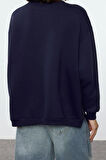 Bol Dik Yaka Düşük Kol Uzun Çıtçıtlı Kalıp Çıtçıtlı Biyeli Kalın İçi Polarlı Örme Sweatshirt