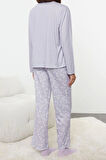 Tarz Rahat Uzun Kollu Boru Paça Pamuklu Çiçekli Örme Pijama Takımı