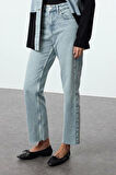 Stil Kadın Moda Denim Kot Pantolon Uzun Boru Paça Yüksek Bel Straight Jeans
