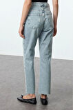 Stil Kadın Moda Denim Kot Pantolon Uzun Boru Paça Yüksek Bel Straight Jeans