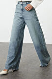 Stil Kadın Moda Denim Kot Pantolon Uzun Geniş Paça Mavi Yüksek Bel Ekstra Palazzo Jeans