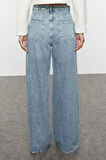 Stil Kadın Moda Denim Kot Pantolon Uzun Geniş Paça Mavi Yüksek Bel Ekstra Palazzo Jeans