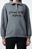Oversize Gömlek Yaka Düşük Kol Uzun Gömlek Yaka Nakışlı Fit Kalın İçi Polarlı Örme Sweatshirt