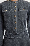 Moda Stil Denim Bisiklet Yaka Mini Boy Cep Detaylı Elbise
