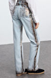 Stil Kadın Moda Denim Kot Pantolon Uzun Geniş Paça Leopar Baskılı Yüksek Bel Jeans