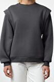 Tarz Regular Bisiklet Yaka Düşük Kol Regular Geniş Kalıp Kalın İçi Polarlı Örme Sweatshirt