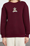 Tarz Relaxed Bisiklet Yaka Düşük Kol Regular Rahat Kalıp Nakışlı Kalın Örme Sweatshirt