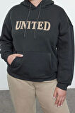 Unisex Büyük Beden Oversize Kapüşonlu Düşük Kol Geniş Kalıp İçi Polar Kışlık Nakışlı Örme Sweatshirt