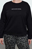 Büyük Beden Tarz Regular Bisiklet Yaka Standart Kol Uzun Sloganlı Fit Sweatshirt