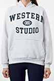 Kapüşonlu Düşük Kol Uzun Kalın Polarlı Kanguru Cepli Slogan Baskılı Örme Sweatshirt