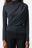 Stil Kadın Care Collection %100 Modal Kumaş Drape Büzgü Detaylı Bluz Regular Örme Regular Kalıp