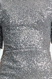 Moda Stil Fitted Kayık Yaka Midi Boy Vücuda Oturan Parıltılı Örme Payet Şık Abiye Elbise
