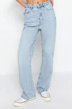 Stil Kadın Moda Denim Kot Pantolon Regular Geniş Paça Mavi Yüksek Bel Straight Jeans