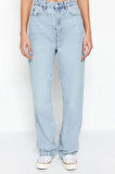 Stil Kadın Moda Denim Kot Pantolon Regular Geniş Paça Mavi Yüksek Bel Straight Jeans