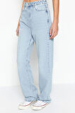 Stil Kadın Moda Denim Kot Pantolon Regular Geniş Paça Mavi Yüksek Bel Straight Jeans