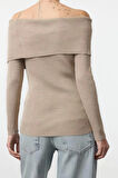 Stil Modern Kadın Regular Reglan Kol Carmen Yaka Basic Triko Kazak