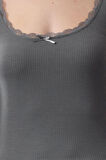 Stil Kadın Kare Yaka Dantel Detaylı Kısa Bluz Crop Örme Slim Kalıp