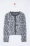 Stil Modern Kadın Regular Standart Kol Bisiklet Yaka Leopar Desenli Triko Hırka