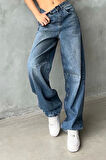 Stil Kadın Moda Denim Kot Pantolon Uzun Geniş Paça Mavi Yüksek Bel Jeans
