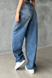 Stil Kadın Moda Denim Kot Pantolon Uzun Geniş Paça Mavi Yüksek Bel Jeans