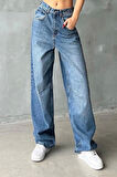 Stil Kadın Moda Denim Kot Pantolon Uzun Geniş Paça Mavi Yüksek Bel Jeans