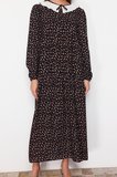 Moda Regular Casual Günlük Belmando Dokuma V Yaka Uzun Kol A-Line Midi Boy Tesettür Elbise