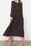 Moda Regular Casual Günlük Belmando Dokuma V Yaka Uzun Kol A-Line Midi Boy Tesettür Elbise
