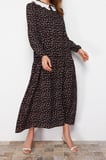 Moda Regular Casual Günlük Belmando Dokuma V Yaka Uzun Kol A-Line Midi Boy Tesettür Elbise